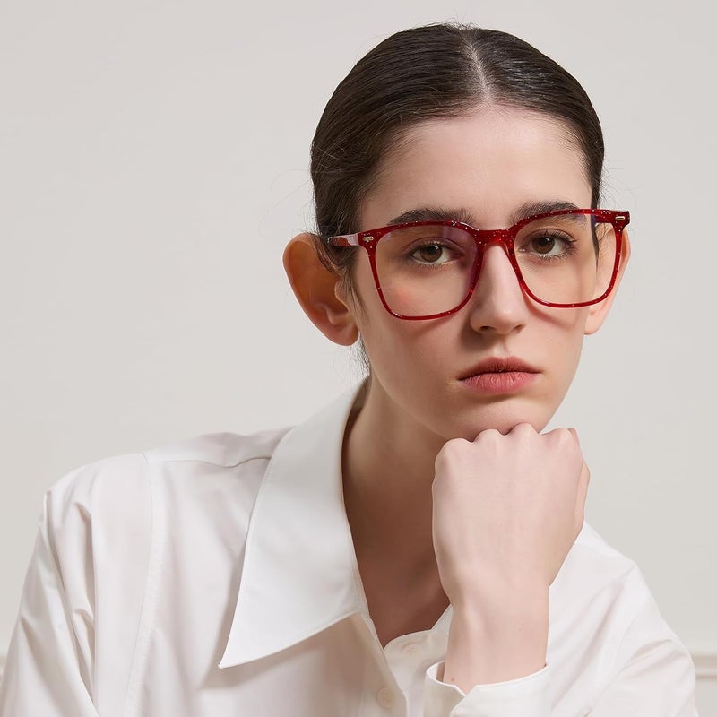 MACJERO Oversized Square Blue Light Blocking Glasses for Women Men, Anti-Fatigue Computer Monitor Gaming Glasses Reduce Eye Strain(Pearl red) - Image 3